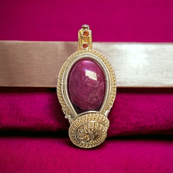 Handmade large ruby sterling silver and 14k gold filled necklace - Picture 2 of 7